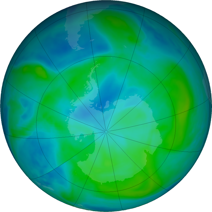 Antarctic ozone map for 21 February 2020